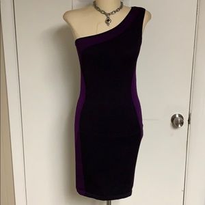Bebe Purple and Black Stretch Bodycon Dress!